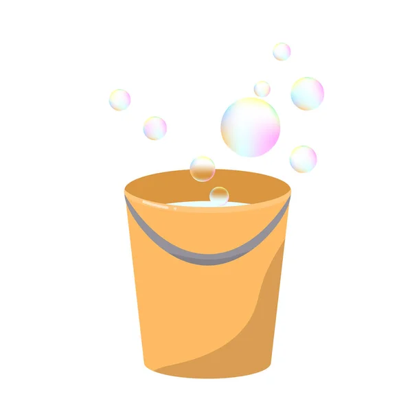 Bucket Water Icon Flat Illustration Washing Foam — Stock Vector