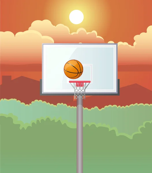 Basketball and Board with Trees and Sky Background — Stock Photo, Image