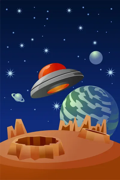 Alien flying saucer in outer space — Stock Photo, Image