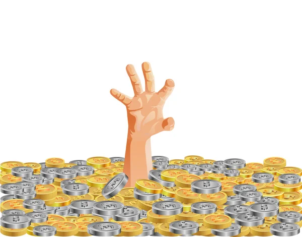 Hand onder munten — Stockfoto