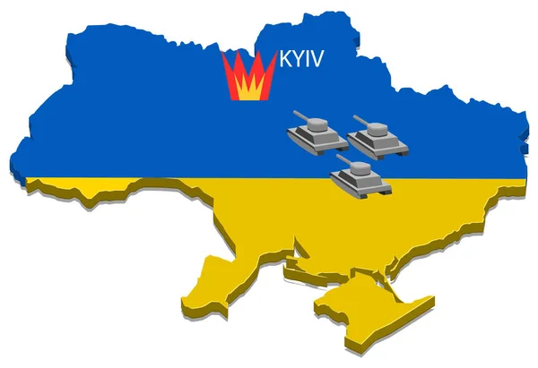 Ukraine Karte Zeigt Russische Panzer Die Die Hauptstadt Kiew Angreifen — Stockvektor