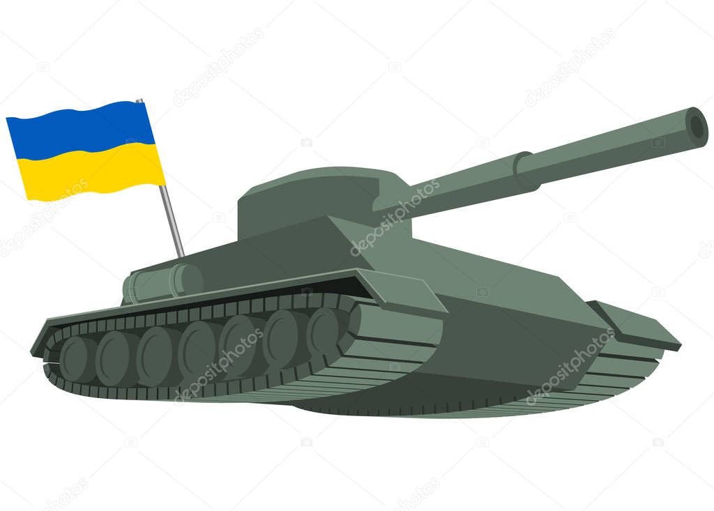 Battle tank with Ukraine flag vector
