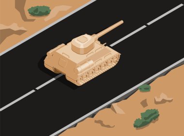 Russian T-34 battle tank on a highway vector