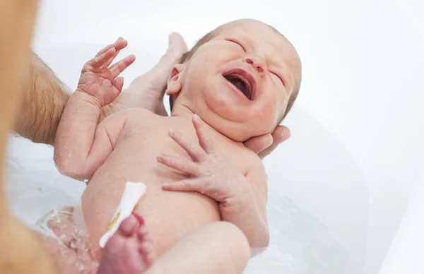 Recién nacido es bañado en el baño — Foto de Stock