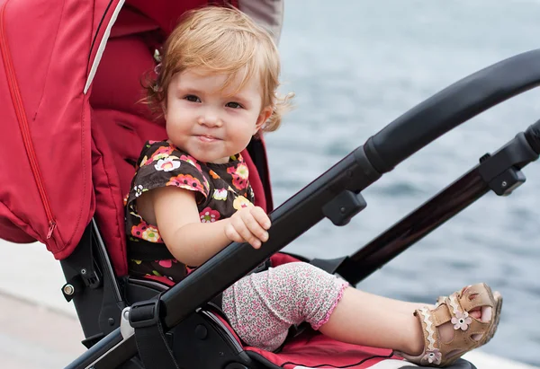 Gelukkig baby in een wandelwagen Rechtenvrije Stockfoto's
