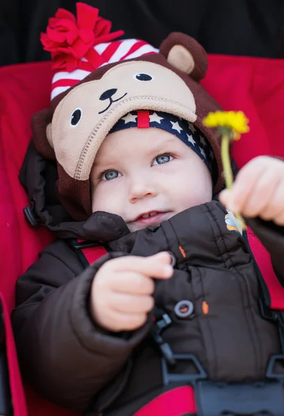 Happy baby boy in a stroller — Stock Photo, Image