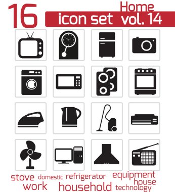 vektör siyah beyaz eşya Icon set