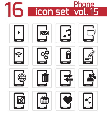 vektör siyah cep telefonu Icon set