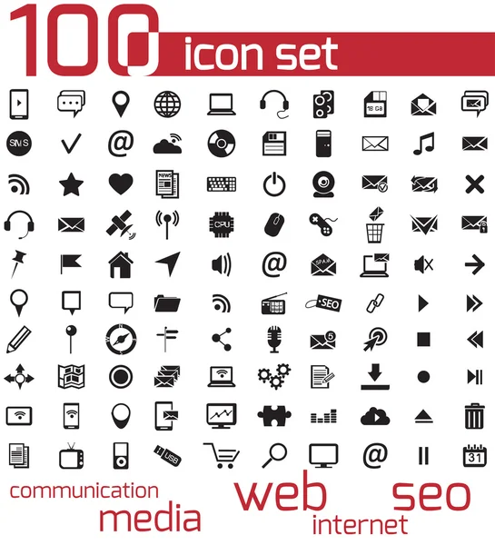 Vector zwarte 100 web en media iconen instellen — Stockvector