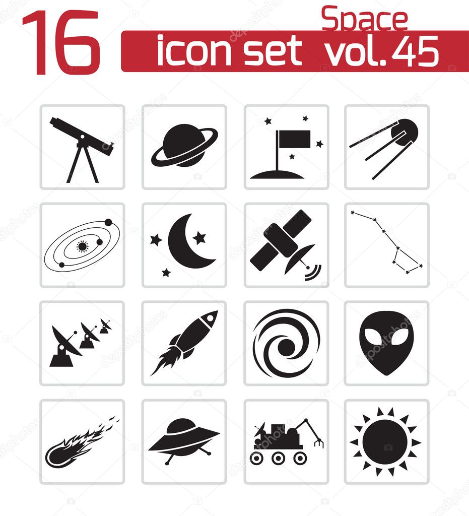 Vector black space icons set