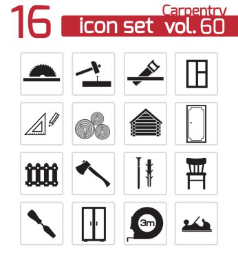 Vector black carpentry icons set clipart