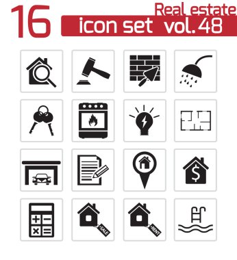 siyah vektör gayrimenkul Icons set
