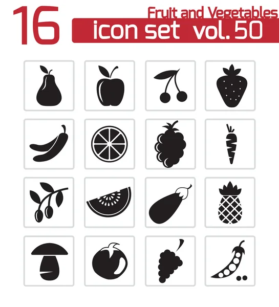 Conjunto de iconos de frutas y verduras negras vectoriales — Archivo Imágenes Vectoriales