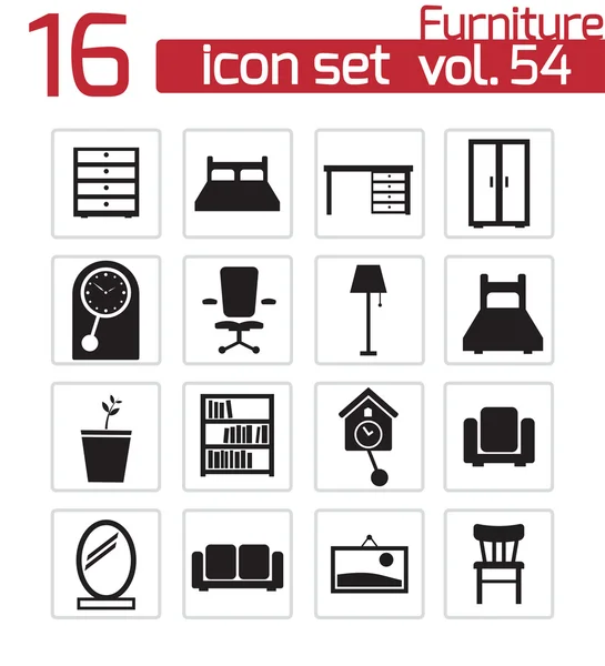 Vector black furniture icons set — Stock Vector