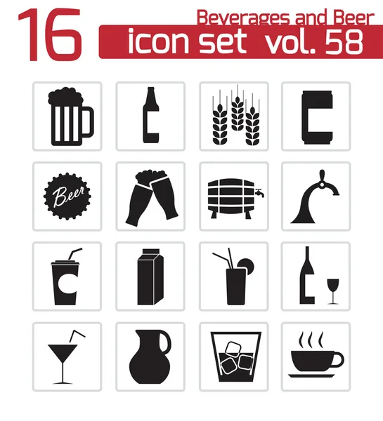 Conjunto de iconos de cerveza y bebida negra vectorial — Archivo Imágenes Vectoriales