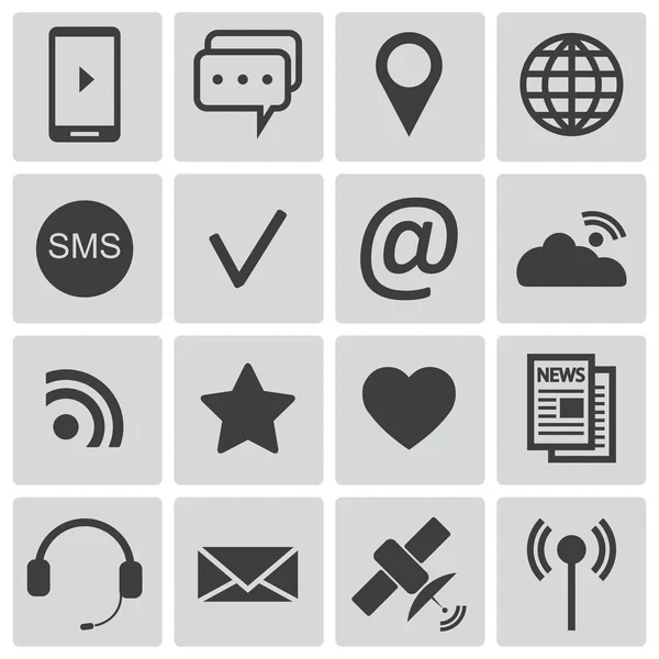 Conjunto de iconos de comunicación vectorial negro — Vector de stock