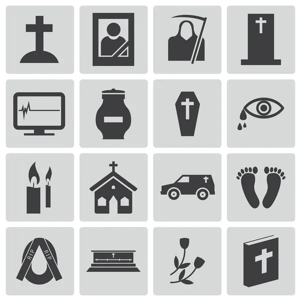 Vector zwarte begrafenis icons set — Stockvector