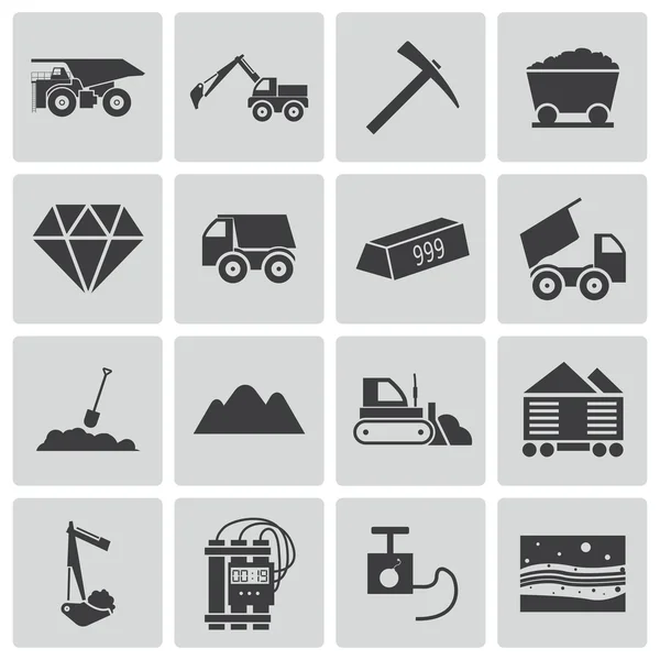 Vector black mining icons set — Stock Vector