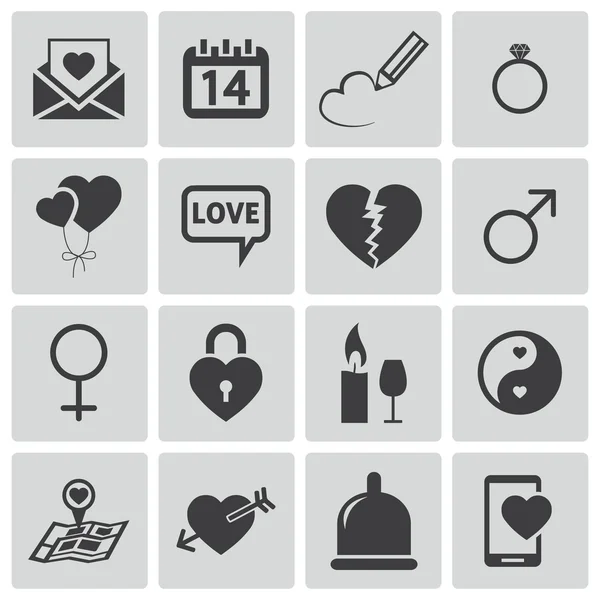 Vector black love icons set — Stock Vector