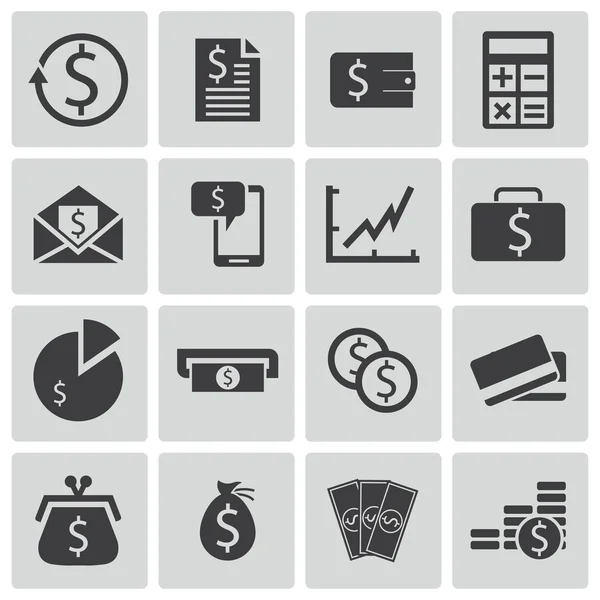 Vetor conjunto de ícones de dinheiro preto —  Vetores de Stock