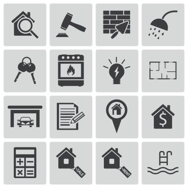siyah vektör rea estatel Icons set