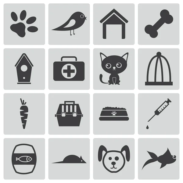 Vector zwarte huisdier icons set — Stockvector