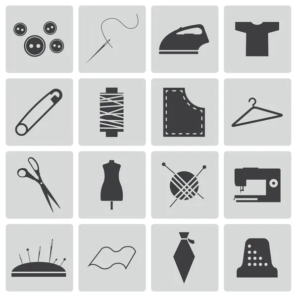 Vector black sewing icons set — Stock Vector