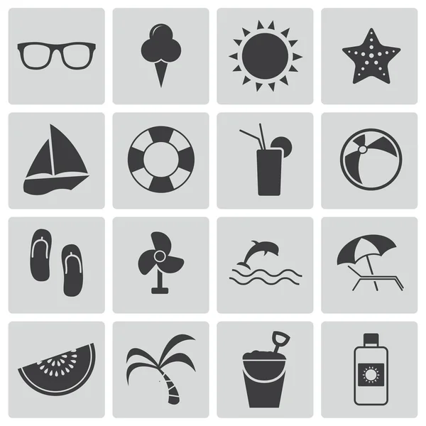 Ensemble d'icônes d'été noir vectoriel — Image vectorielle
