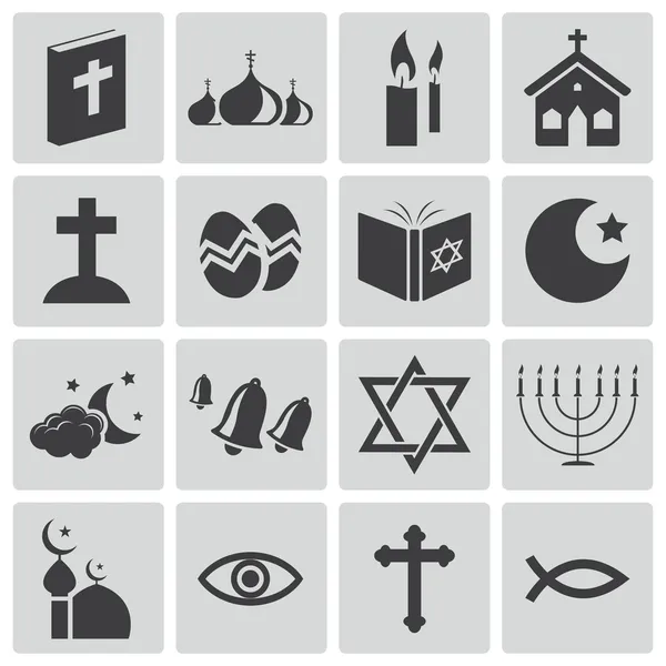 Vector black religion icons set — Stock Vector