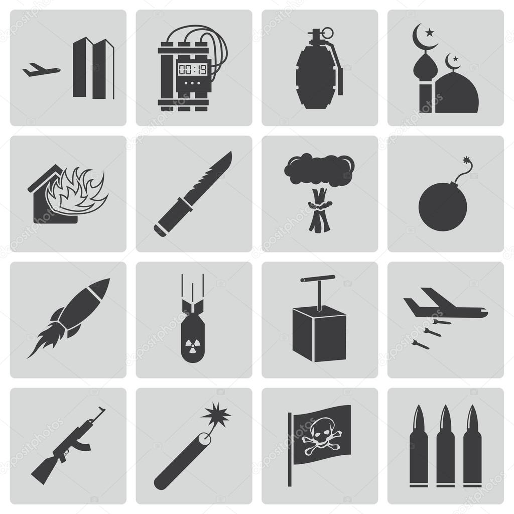 Vector black terrorism icons set