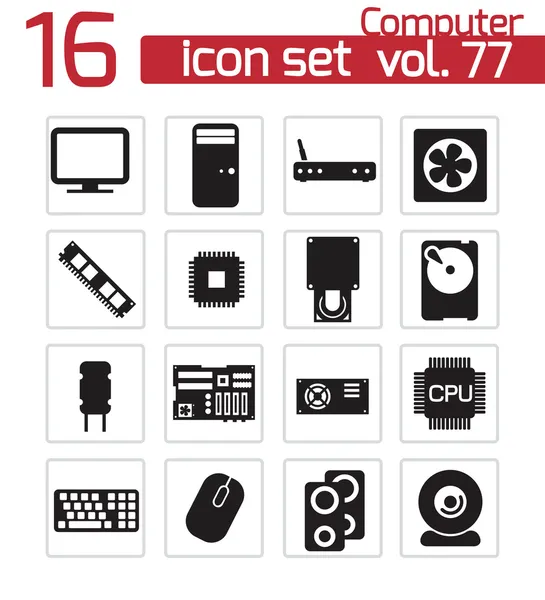 Siyah vektör pc bileşenleri Icons set — Stok Vektör