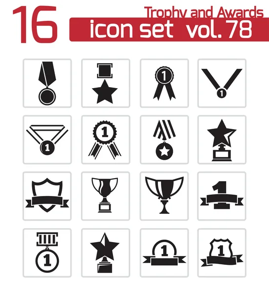 Vektor schwarze Trophäe und Auszeichnungen Icons Set — Stockvektor