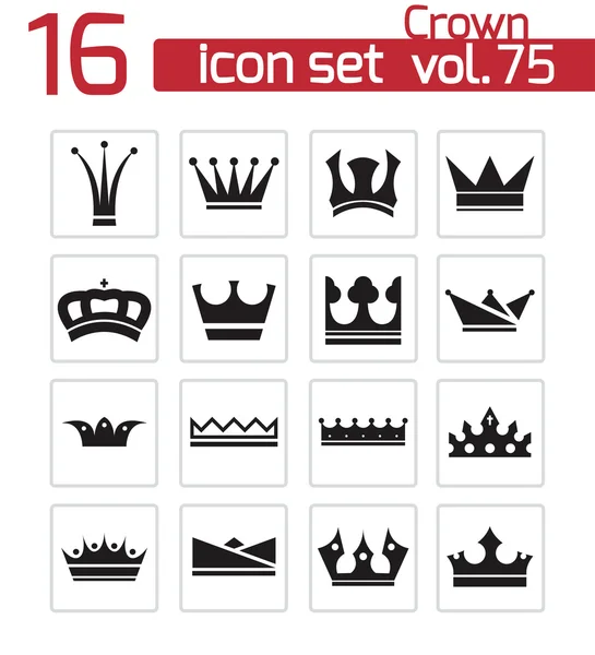 Vector black crown icons set — Stock Vector