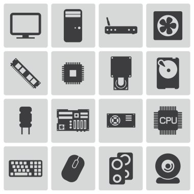 siyah vektör pc bileşenleri Icons set