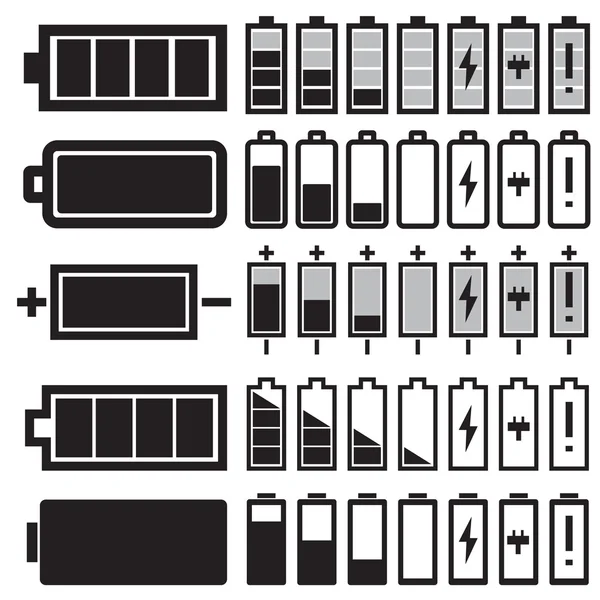 Ensemble d'icônes de batterie noire vectorielle — Image vectorielle