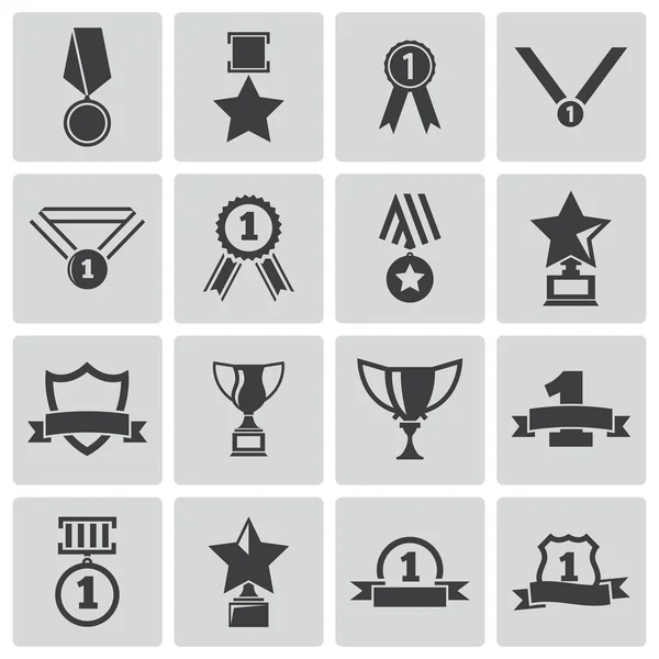 Vector black trophy and awards icons set — Stock Vector