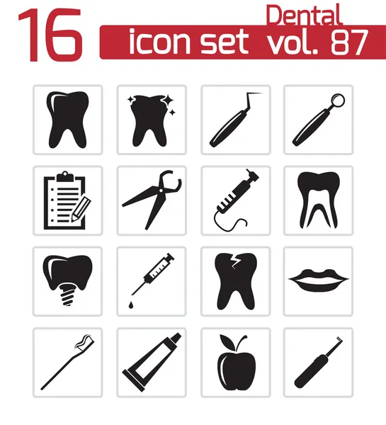 Vector black dental icons set — Stock Vector