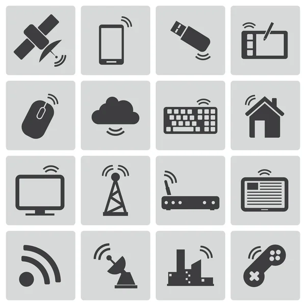 Vector black wireless icons set — Stock Vector