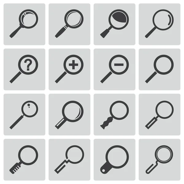 Vector black magnifying glass icons set — Stock Vector