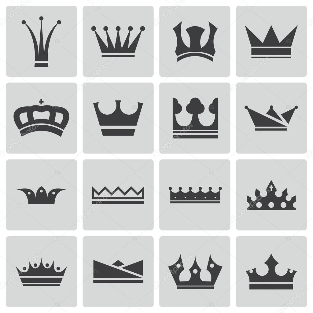 Vector black crown icons set