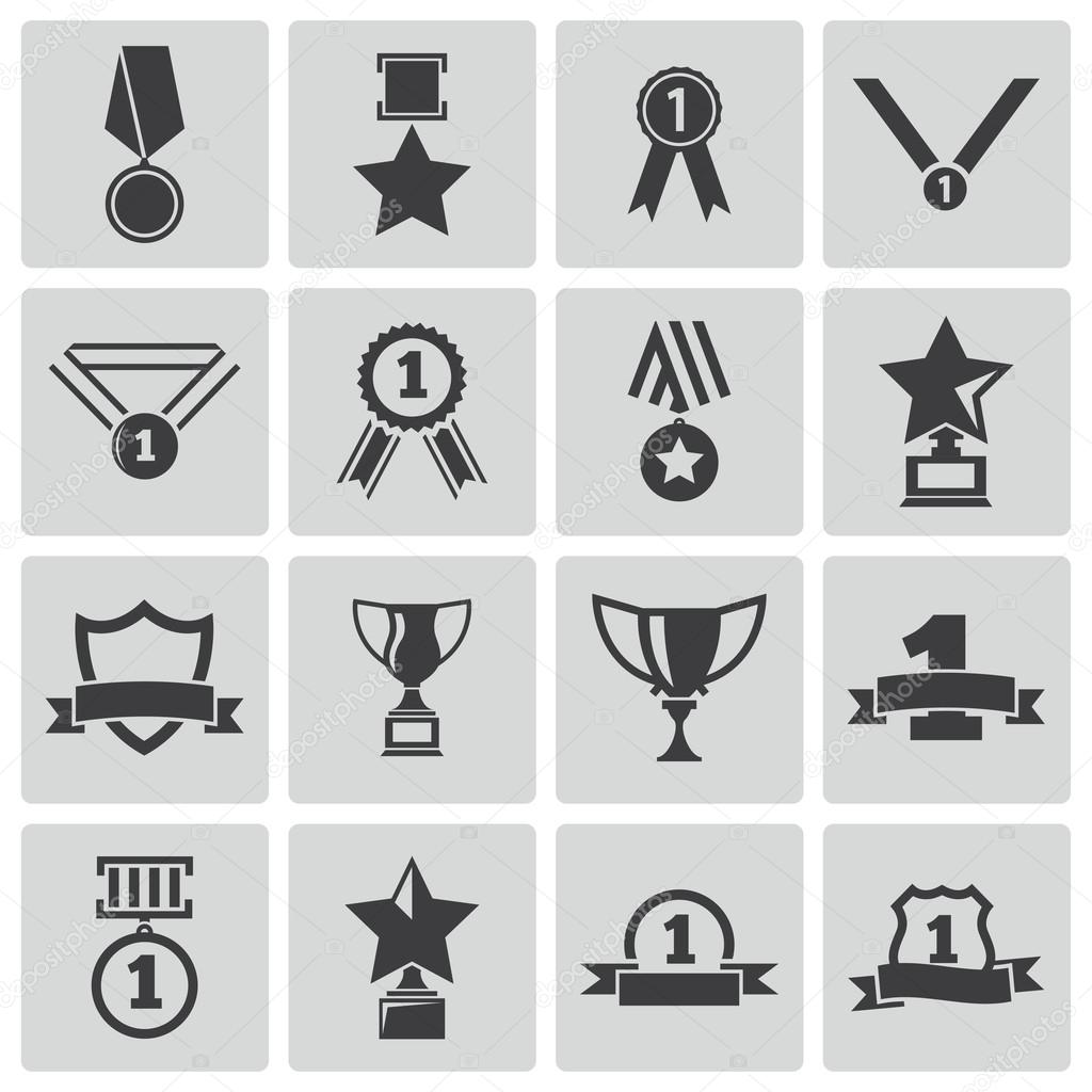 Vector black trophy and awards icons set