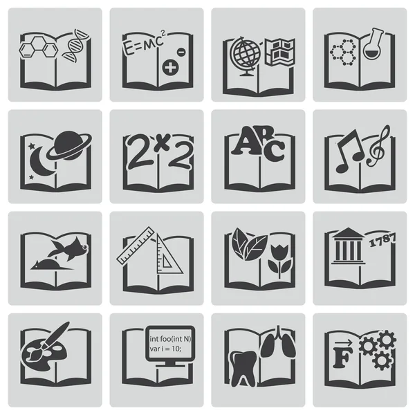 Vector negro libros de texto conjunto de iconos — Vector de stock