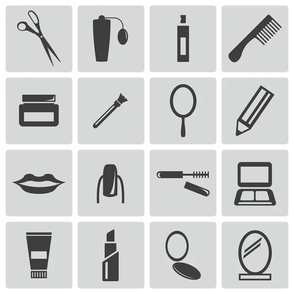 Vector zwarte cosmetica icons set — Stockvector