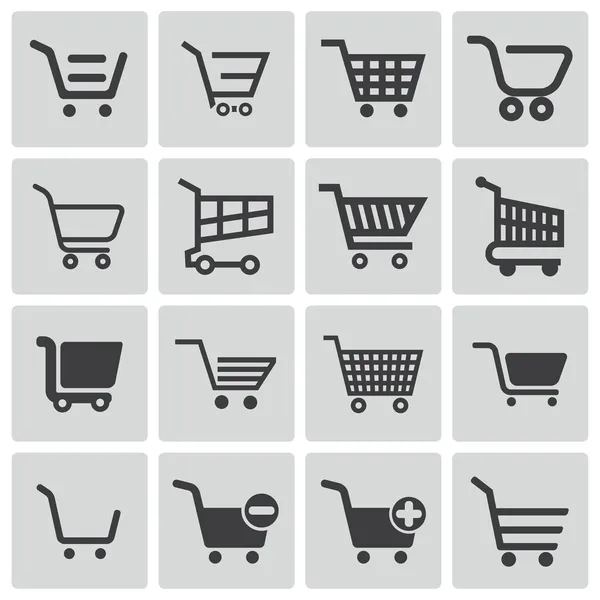 Conjunto de ícones de carrinho de compras preto vetorial — Vetor de Stock