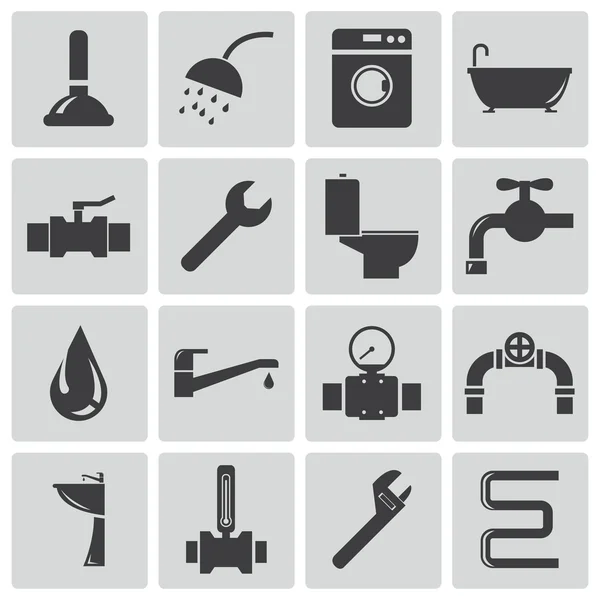 Vector black plumbing icons set — Stock Vector