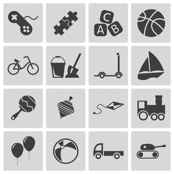 Vector zwarte speelgoed icons set — Stockvector