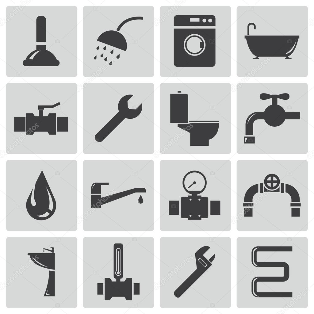 Vector black plumbing icons set