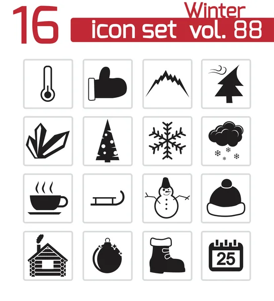 Vector black winter icons set — Stock Vector