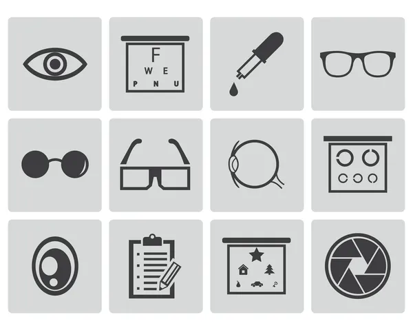 Vector black optometry icons set — Stock Vector