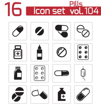 siyah vektör hapları Icon set